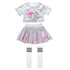 Kids Girls Modern Jazz Hip Hop Dance Costumes Outfit Children Sequins Shiny Short Sleeves Crop Top and Skirt Striped Socks Suit